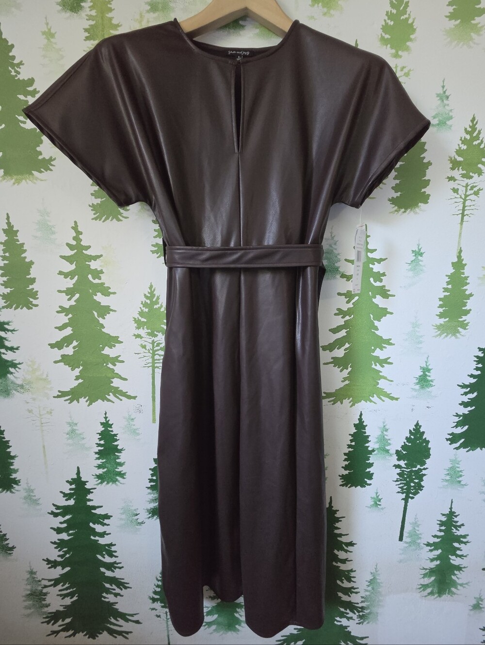 Sam And Jess Faux Leather Belted Midi Dress
